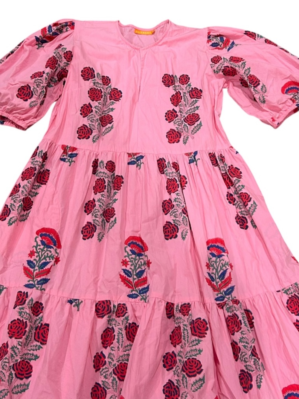 OLIPHANT Boca Pink Puff Sleeve Maxi Dress Women's Size XL Rose Floral Print - Picture 3 of 8